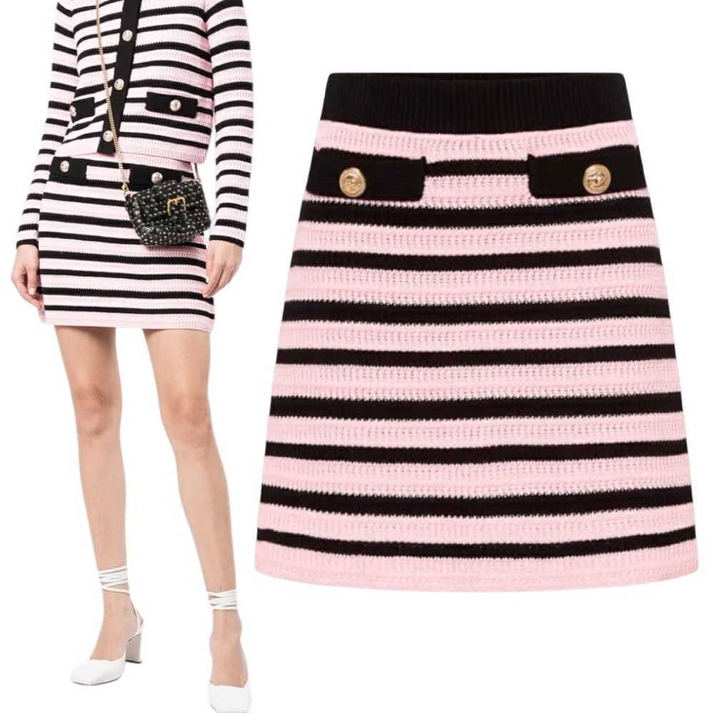 Rebecca Vallance Camille Striped Mini Skirt Pink & Black Sizr Medium NWTs